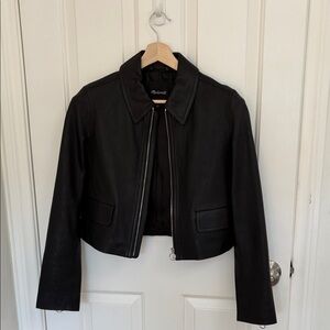Madewell Shrunken Zip Front Black Leather Jacket